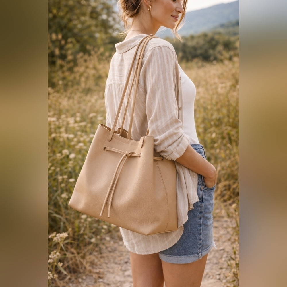 NWT 8 Other Reasons Elegant Cream Slouchy Bucket Bag